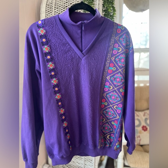 VINTAGE Blast Purple Long Sleeved Eclectic 80s Grandmacore Sweater Retro Large - Picture 11 of 11